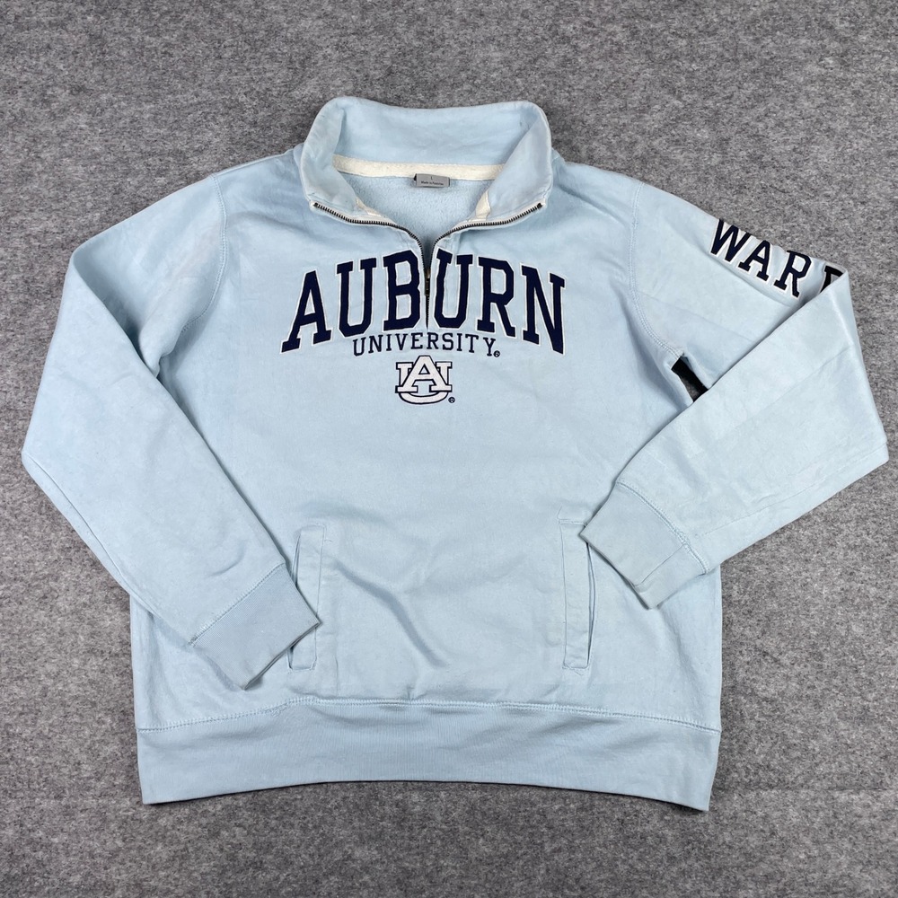 Auburn University Pullover Sweatshirt Mens L Blue Embroidered War Eagle 1/4 Zip